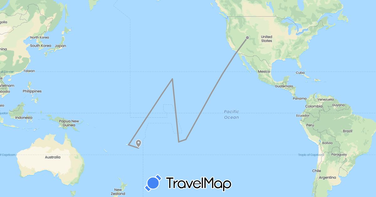 TravelMap itinerary: plane in Fiji, France, Tonga, United States (Europe, North America, Oceania)